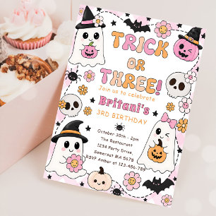 Trick or Three Halloween 3rd Birthday Party Cute Invitation