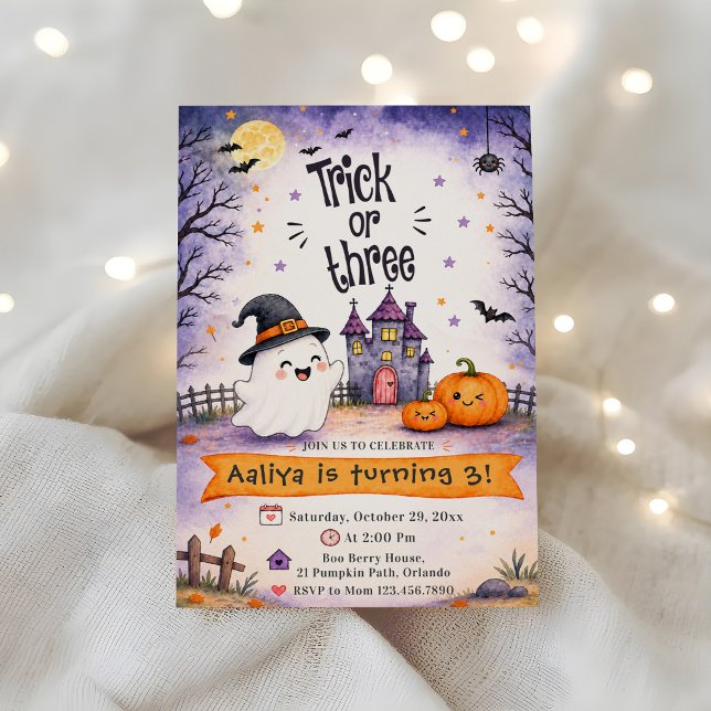 Trick or Three Halloween 3rd Birthday Party Invitation (Creator Uploaded)