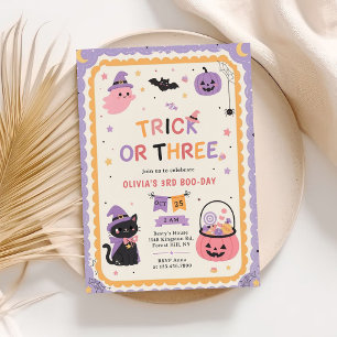 Trick Or Three Halloween Ghost 3rd Birthday Invitation