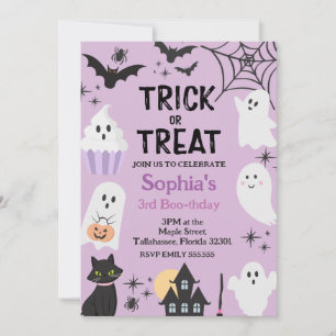 Trick Or Three Halloween Ghost 3rd Birthday Party  Invitation