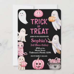 Trick Or Three Halloween Ghost 3rd Birthday Party Invitation