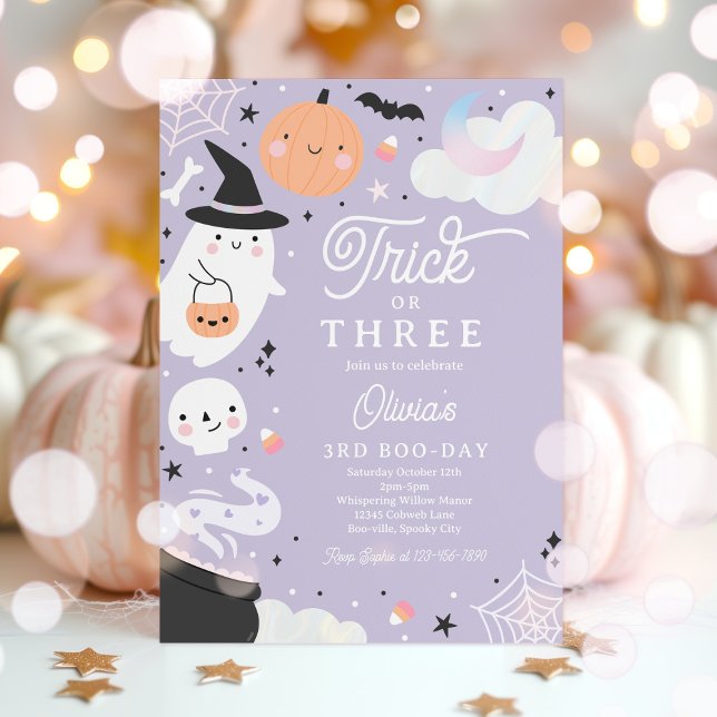 Trick Or Three Halloween Ghost 3rd Birthday Party Invitation (Creator Uploaded)