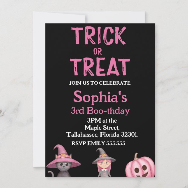 Trick Or Three Halloween Ghost 3rd Birthday Party Invitation (Front)