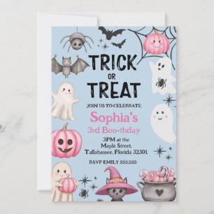 Trick Or Three Halloween Ghost 3rd Birthday Party Invitation