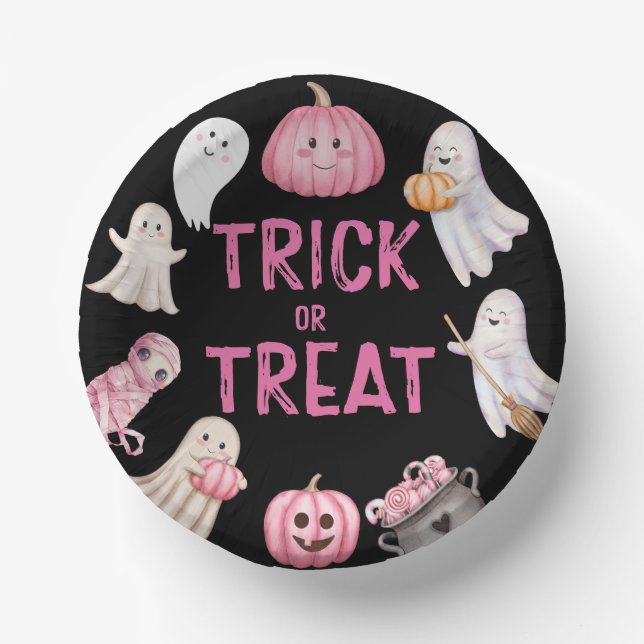 Trick Or Three Halloween Ghost 3rd Birthday Party Paper Plate (Front)
