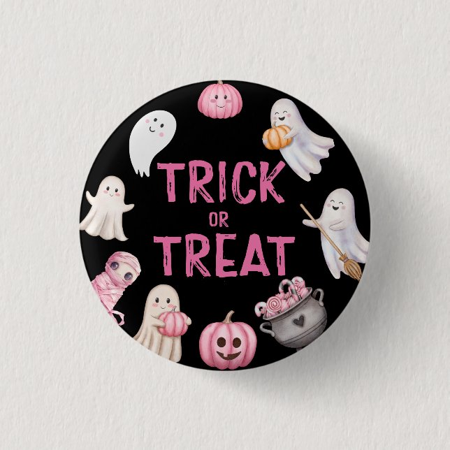 Trick Or Three Halloween Ghost Birthday Party 1 Inch Round Button (Front)