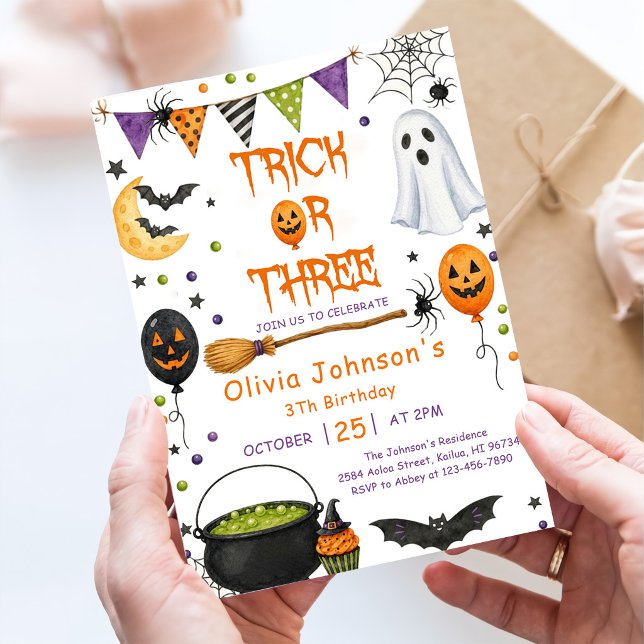 Trick Or Three Halloween Groovy Ghost 3rd Birthday Invitation (Creator Uploaded)