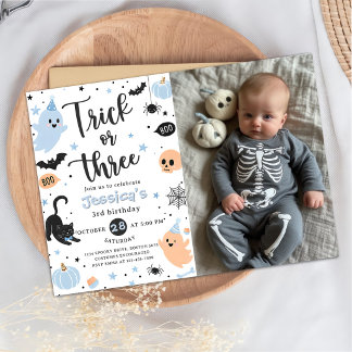 Trick Or Three Halloween Groovy Ghost 3rd Birthday Invitation