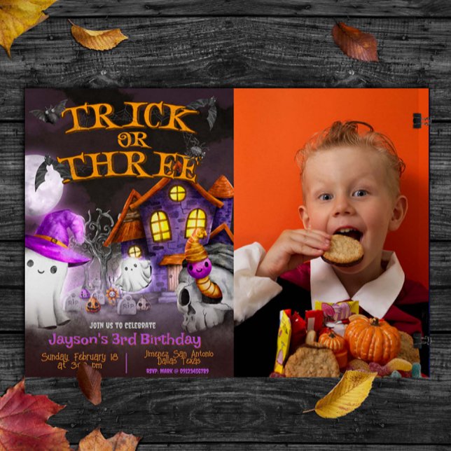 Trick or Three - Invitation d'anniversaire 3 ans e (Trick or Three - Spooky 3rd Birthday Invitation)