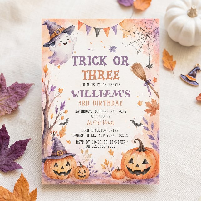 Trick Or Three Pumpkin Ghost Birthday Invitation (Creator Uploaded)