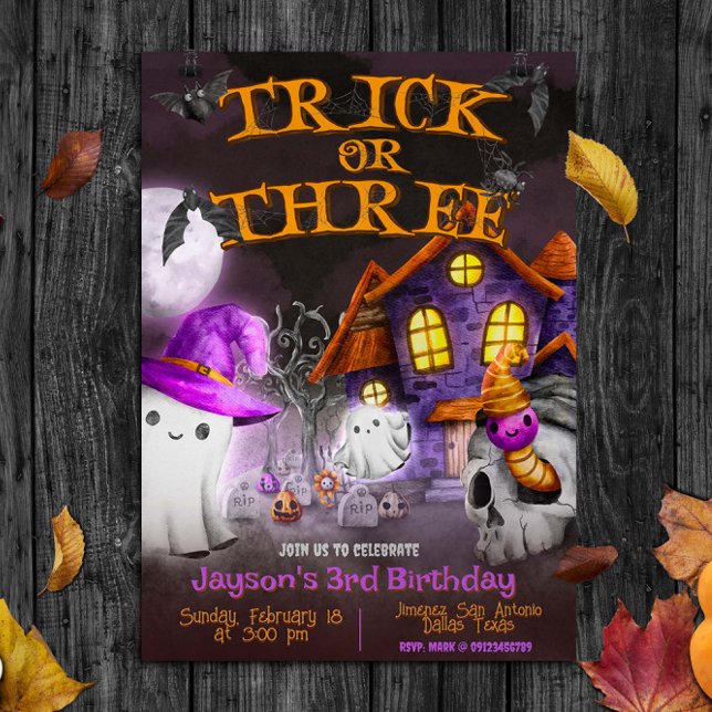 Trick or Three - Spooky 3rd Birthday Invitation (Trick or Three - Spooky 3rd Birthday Invitation)