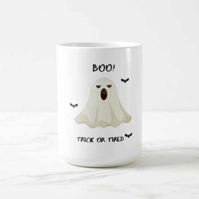 Trick or Tired – Funny Halloween Ghost Coffee Mug (Centre)