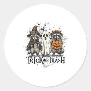 Trick Or Trash Funny Raccoon Halloween Ghost Costu Classic Round Sticker