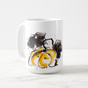 Trick or treat a cat and a mouse near a pumpkin coffee mug