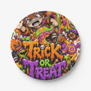 Trick or Treat Anime Boy Halloween Paper Plate