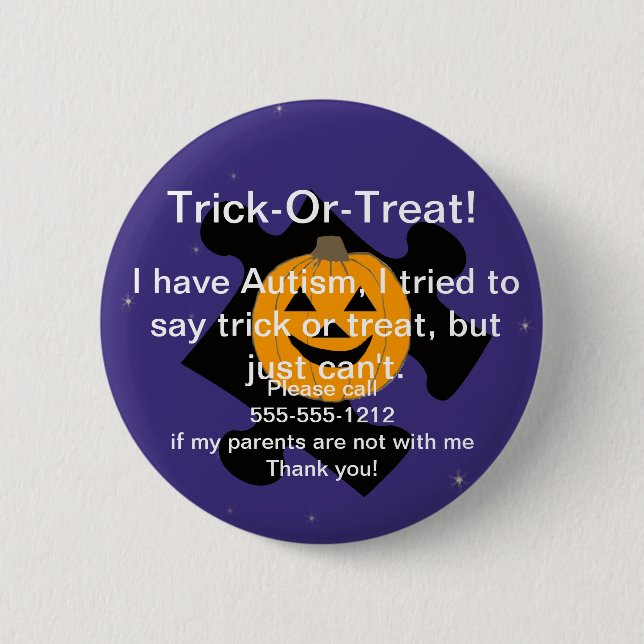 Trick or Treat Autism Button (Front)