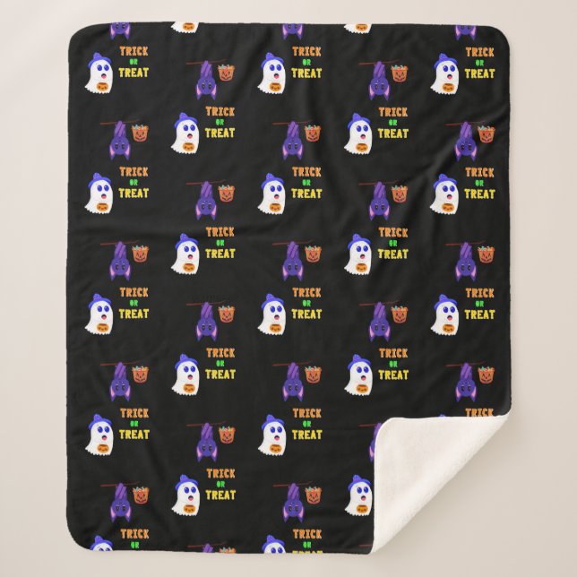 Trick Or Treat Bats Candy 31 UK October Halloween Sherpa Blanket (Front)