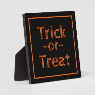 Trick-or-Treat Black and Orange Halloween Sign Plaque