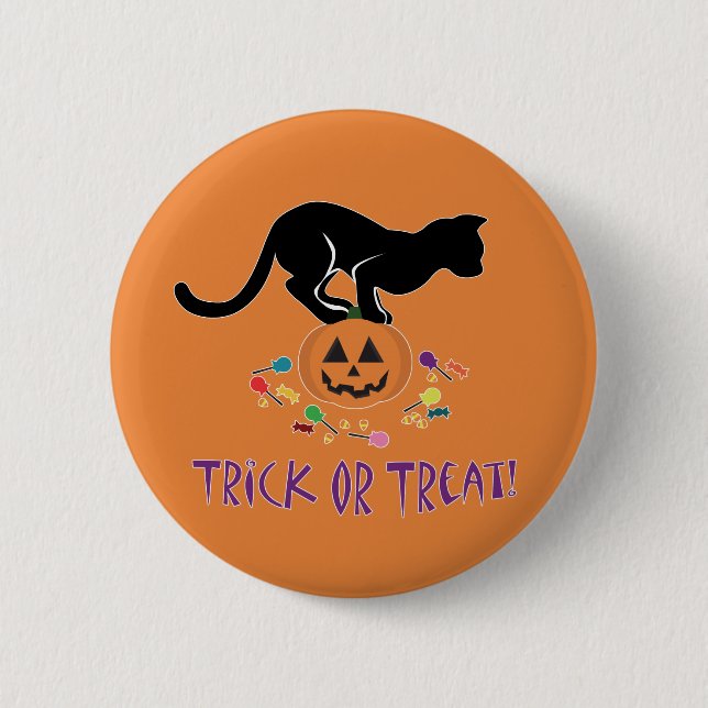 Trick or Treat Black Cat 2 Inch Round Button (Front)