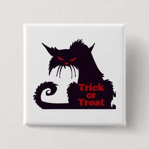 Trick or Treat Black Cat 2 Inch Square Button