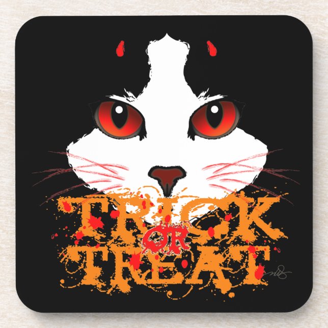Trick or Treat Black Cat Coaster (Front)