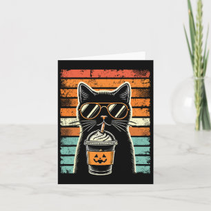 Trick Or Treat Black Cat Hipster Funny Halloween B Card