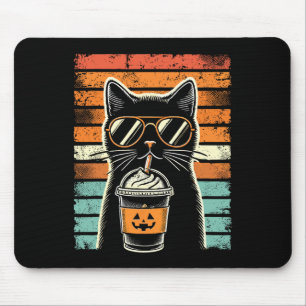 Trick Or Treat Black Cat Hipster Funny Halloween B Mouse Pad