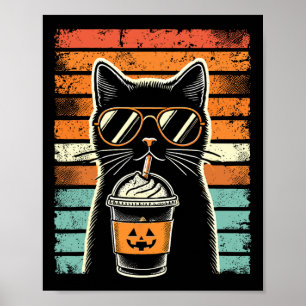 Trick Or Treat Black Cat Hipster Funny Halloween B Poster
