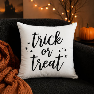 Trick or Treat Black Modern Script Halloween Throw Pillow