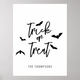 Trick Or Treat Black Script With Bats Halloween Poster