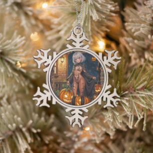 Trick or Treat Body Paint, Brave Halloween Girl Snowflake Pewter Christmas Ornament