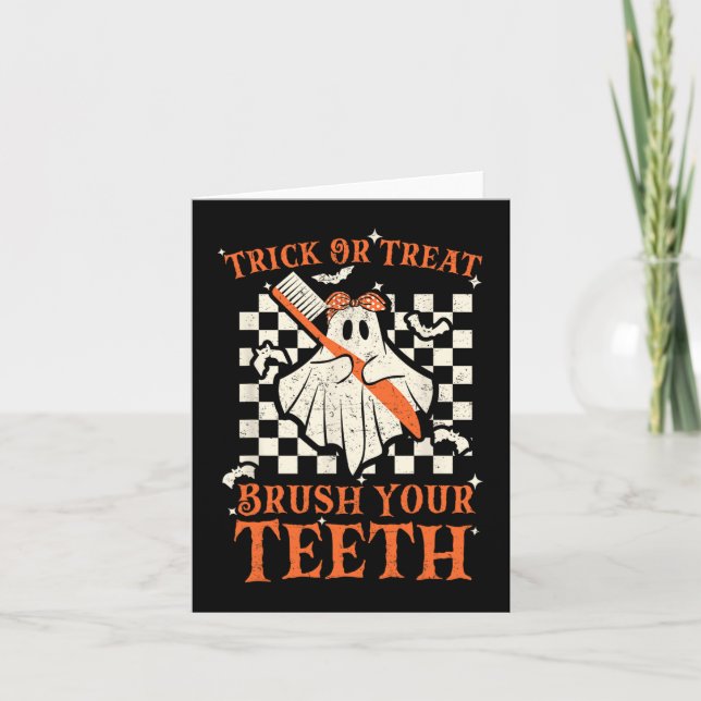 Trick Or Treat Brush Your Teeth Dentist Halloween  Card (Front)