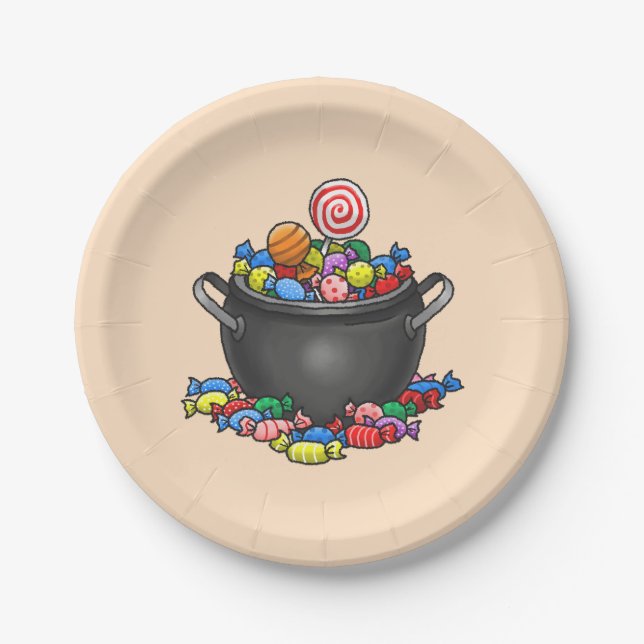 Trick or Treat Candy Cauldron Paper Plate (Front)