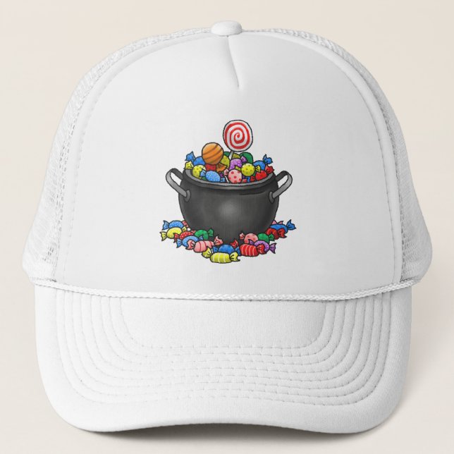Trick or Treat Candy Cauldron Trucker Hat (Front)