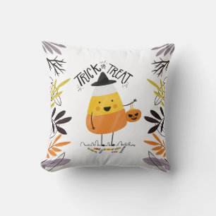 Trick or Treat Candy Corn Halloween   Throw Pillow