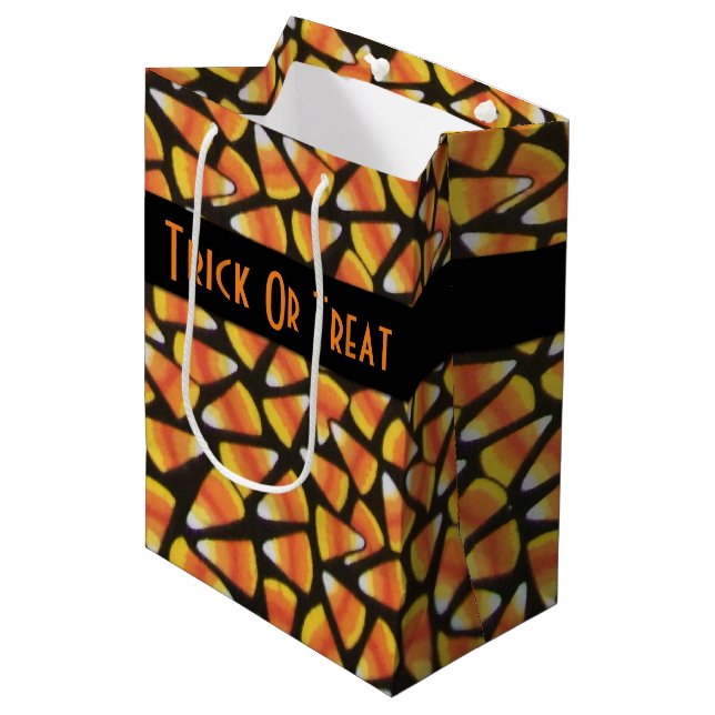 Trick Or Treat Candy Corn Medium Gift Bag (Front Angled)