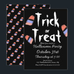 Trick or Treat Candy Costume Doodle Design Black Invitation<br><div class="desc">Halloween Party Invitation with Trick or Treat</div>