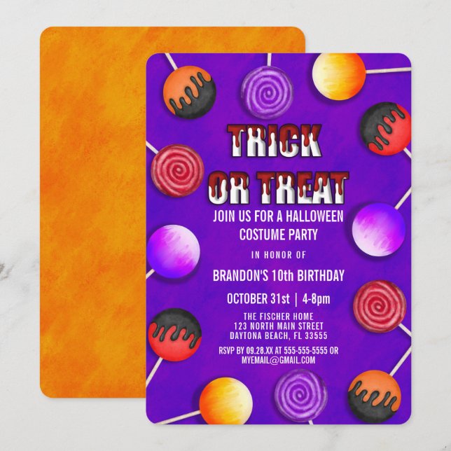 Trick or Treat Candy Halloween Costume Birthday Invitation (Front/Back)