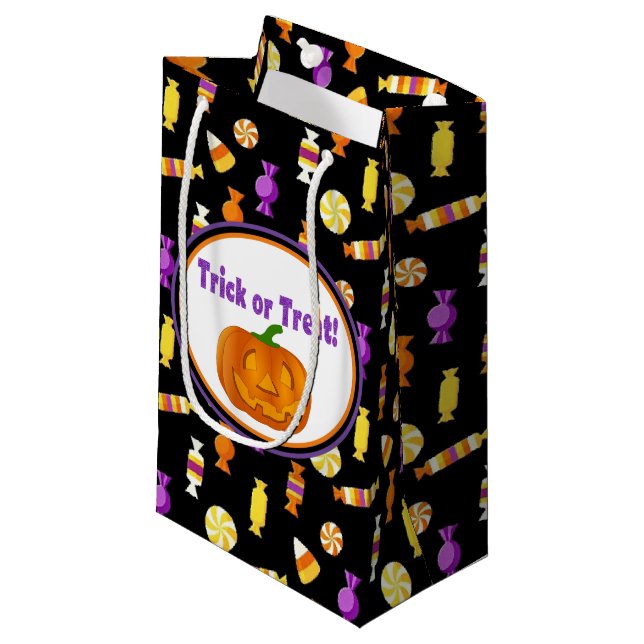 Trick or Treat Candy Pattern Halloween Paper Small Gift Bag (Front Angled)