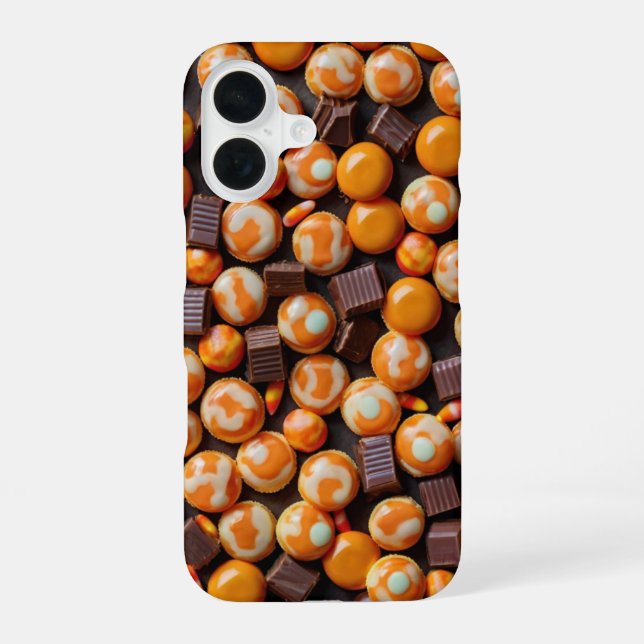 Trick or Treat Candy Pattern iPhone 16 Case (Back)