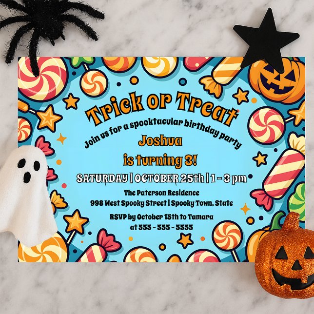 Trick or Treat Candy Pumpkin Halloween Birthday  Invitation (Creator Uploaded)