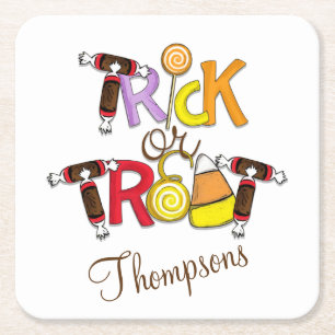 Trick or Treat Candy Square Paper Coaster