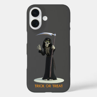 Trick or Treat. Cartoon Grim Reaper iPhone 16 Case