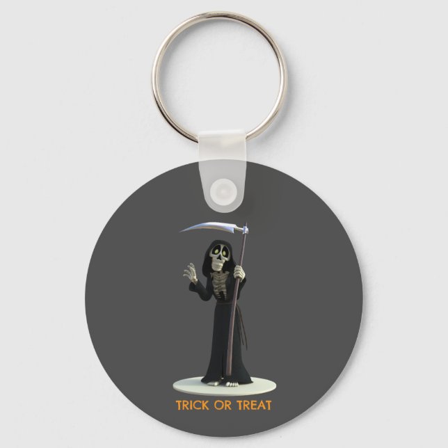 Trick or Treat. Cartoon Grim Reaper Keychain (Front)