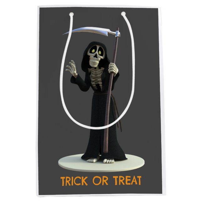 Trick or Treat. Cartoon Grim Reaper Medium Gift Bag (Front)