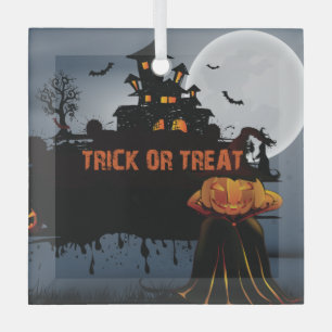 Trick or treat castle glass ornament