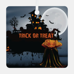 Trick or treat castle metal ornament