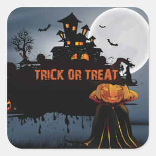 Trick or treat castle   square sticker