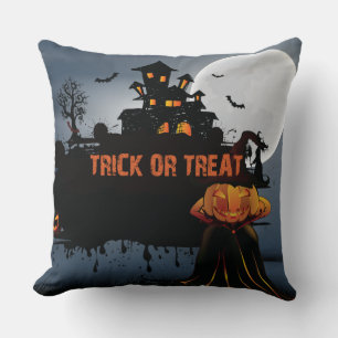 Trick or treat castle throw pillow