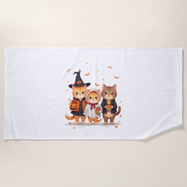 Trick-or-Treat Cat Squad Beach Towel (Front)